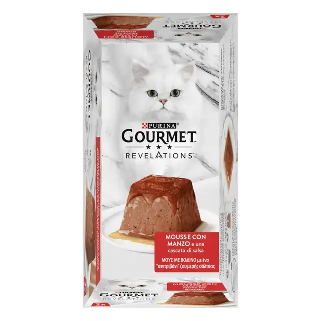 Вологий корм для котів Gourmet Revelations Мус з яловичиною та соусом повнорационный 2 шт х 57 г 12619499 - Фото 3 Вологий корм для котів Gourmet Revelations Мус з яловичиною та соусом повнорационный 2 шт х 57 г 12619499 - зображення 3