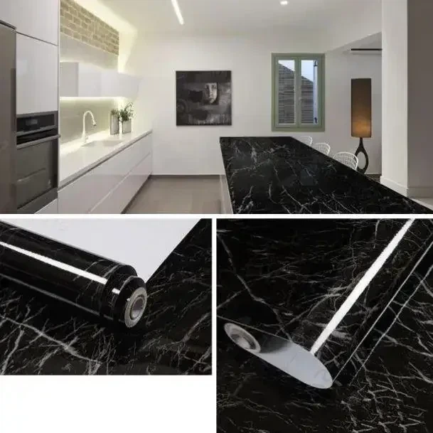 Самоклеящаяся Пленка 5м Черная Мрамор для Кухни Kitchen Sticker Мраморная Наклейка 3м на 60см - изображение 2