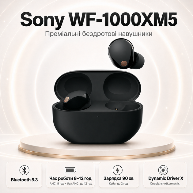 Навушники бездротові Sony WF-1000XM5 TWS Bluetooth 5.3 закриті Чорний (WF1000XM5B.CE7) - зображення 2