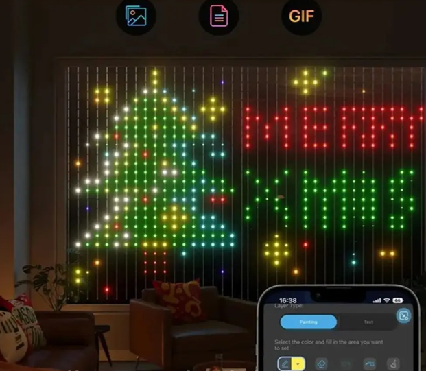 Гірлянда-штора Smart SFK-07 APP Bluetooth USB 10116, 2х2 м, з пультом дистанційного керування, різнобарвна - зображення 4