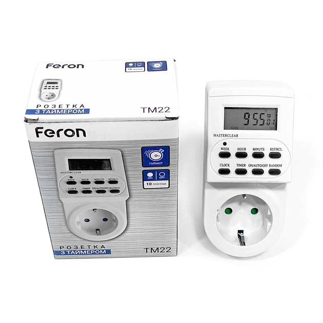 Розетка-таймер Feron TM22 16A 3600W max для отключения электроприборов (ТМ22 недельный электронный) - изображение 2