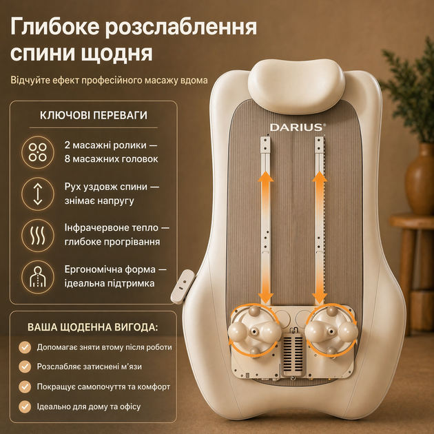 Массажная подушка Darius DRS-310C для шеи и спины с подогревом, роликовый массажер для плеч и поясницы - изображение 5