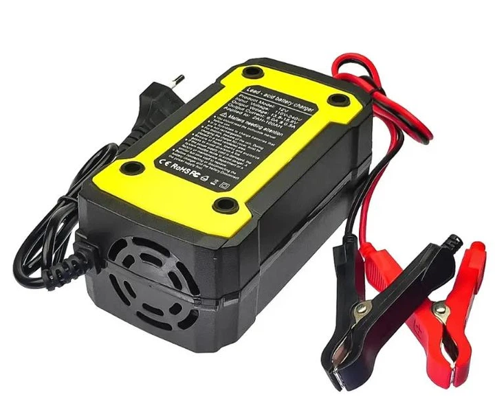 Интелектуальное импульсное зарядное устройство для аккумуляторов RJTIANYE 12V 6A 2AH-100AH, с функцией восстановления АКБ, Yellow/Black - изображение 2