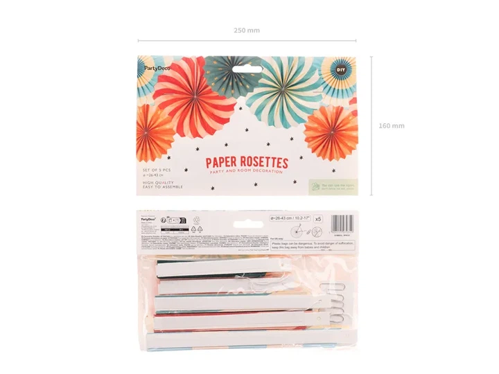 Rozety dekoracyjne PartyDeco Cyrk zestaw 5 szt 26–43 cm Mix kolorów (RPK33) (5904555070349) - obraz 2