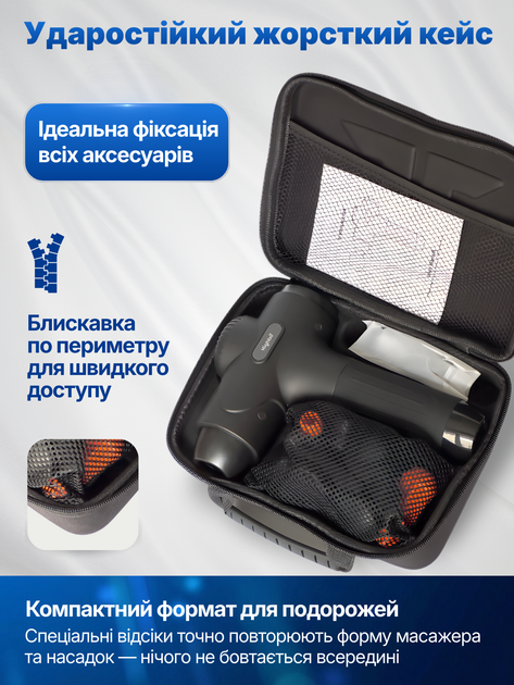 Массажер перкуссионный для тела и мышц массажный пистолет аккумуляторный ударный электромассажер для спины шеи ног рук глубокого массажа 7 скоростей 10 насадок с кейсом Type-C Highbo X7 чёрный - изображение 5