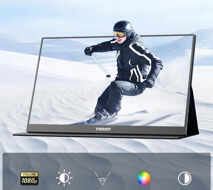 Портативный монитор Yodoit 15.6" IPS Full HD Сенсорный мобильный второй экран Type-C Mini HDMI Smart Cover Черный - изображение 7
