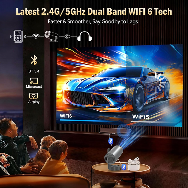 Смарт-проектор Xivolw 4K Android 13: портативный мини-кинотеатр, WiFi 6, Bluetooth 5.4, поворотная подставка 270°, 20000 Lm - Фото 4 Смарт-проектор Xivolw 4K Android 13: портативный мини-кинотеатр, WiFi 6, Bluetooth 5.4, поворотная подставка 270°, 20000 Lm - изображение 4