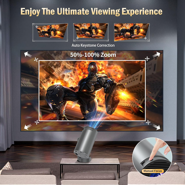 Смарт-проектор Xivolw 4K Android 13: портативный мини-кинотеатр, WiFi 6, Bluetooth 5.4, поворотная подставка 270°, 20000 Lm - Фото 5 Смарт-проектор Xivolw 4K Android 13: портативный мини-кинотеатр, WiFi 6, Bluetooth 5.4, поворотная подставка 270°, 20000 Lm - изображение 5