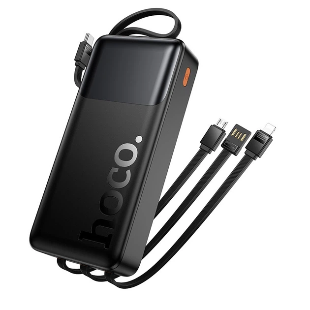 УМБ Зовнішній акумулятор Павербанк HOCO J156A 20000 mAh 22.5W USB/Type-C із швидкою зарядкою PD20W+QC3.0 та вбудованими кабелями USB/Micro/Type-C/Lightning Black - зображення 3