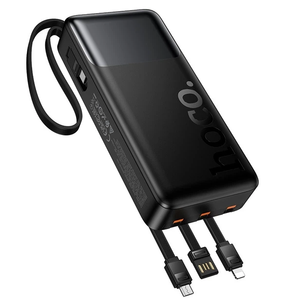 УМБ Зовнішній акумулятор Павербанк HOCO J156A 20000 mAh 22.5W USB/Type-C із швидкою зарядкою PD20W+QC3.0 та вбудованими кабелями USB/Micro/Type-C/Lightning Black - зображення 6