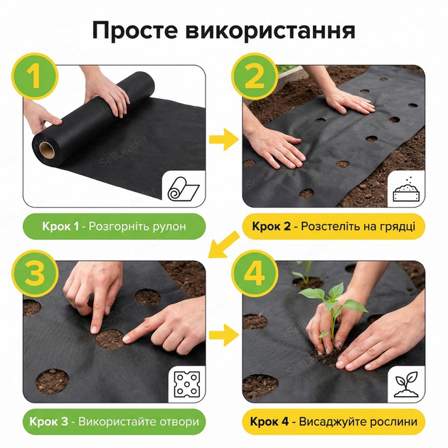 Агроволокно 1.6х10м 50г/м² для клубники овощей спанбонд УФ стабилизация полотно перфорированное плотное чёрное - изображение 8
