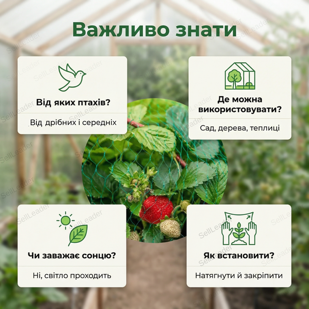 Сетка Shadow 4х10м ячейка 20х20мм защита урожая от птиц для сада огорода антиптичная полиэтилен UV устойчивая - изображение 4