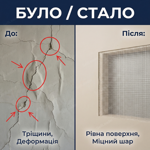 Склосітка Baustoff 1х50м 60г/м² для фасаду штукатурки тріщин утеплення армуюча комірка 5×5мм лугостійка - зображення 5