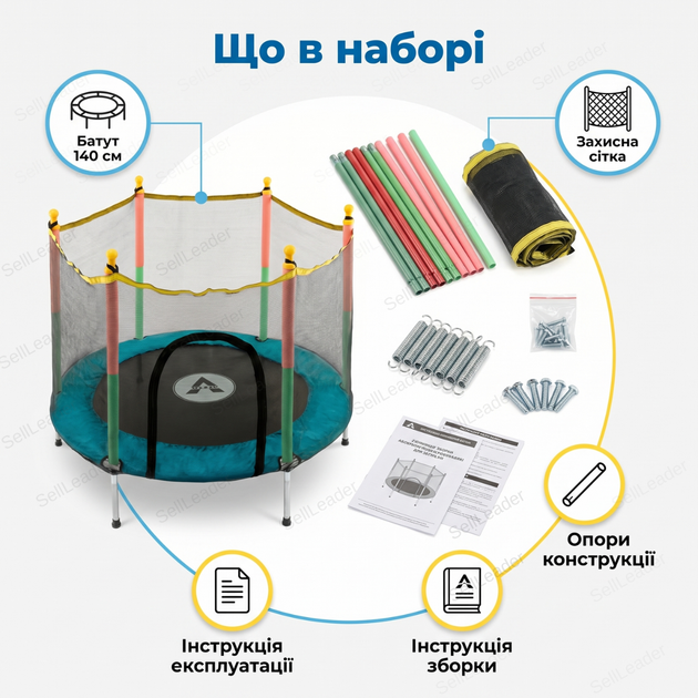 Батут детский с сеткой Atleto 140см игровой круглый комнатный 36 пружин для детей двора дома дачи до 60кг синий - изображение 9