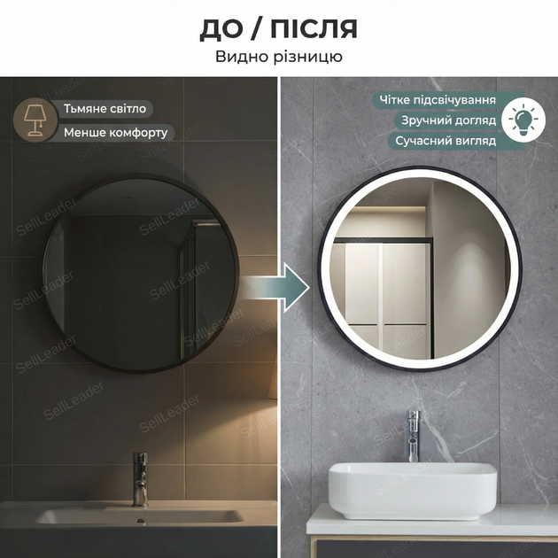 Зеркало LED Black 70x70 см с подсветкой для ванной комнаты прихожей макияжа квадратное SQ70 220 В - Фото 5 Зеркало LED Black 70x70 см с подсветкой для ванной комнаты прихожей макияжа квадратное SQ70 220 В - изображение 5