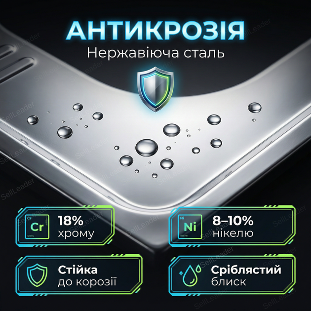 Мийка кухонна Vivia 60×60см накладна раковина нержавіюча сталь з переливом квадратна для кухні дому дачі - зображення 6