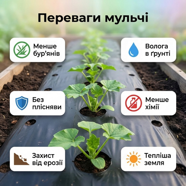 Пленка мульча Shadow 1х10м 30мкм для мульчирования почвы овощей с перфорацией УФ стабилизация черная - изображение 2