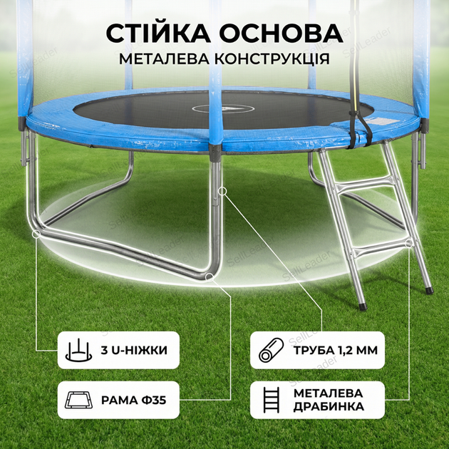 Батут детский Atleto 183см с сеткой и лестницей до 50кг круглый для двора сада дачи высота 206см синий - изображение 7