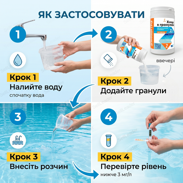 Быстрый хлор для бассейна в гранулах 1 кг Шок-хлор дезинфекция очистка воды от бактерий в воде бассейна 65% - изображение 7