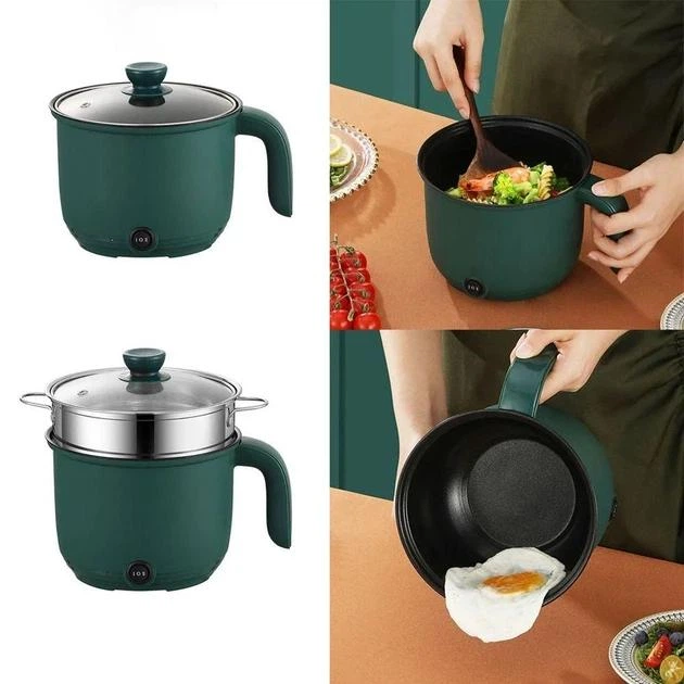 Електрокаструля-скороварка 1,5 л Rice Cooker з антипригарним покриттям, багатофункціональна пароварка 600 Вт, зелена - зображення 3