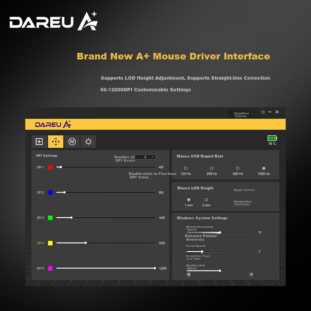 Бездротова дротова Bluetooth-миша DAREU A950 Starry Sky Edition з трьома режимами, підходить для середніх та великих рук, легка, з RGB-підсвіткою та базою - зображення 6