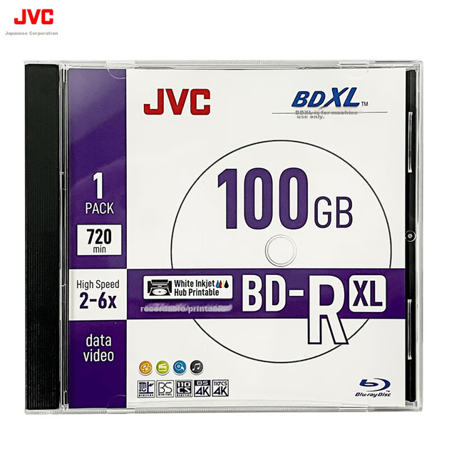 JVC BD-R XL Blu-Ray диск/записуваний диск 100 ГБ, оптичний диск високої ємності, для друку, один диск у коробці - зображення 2