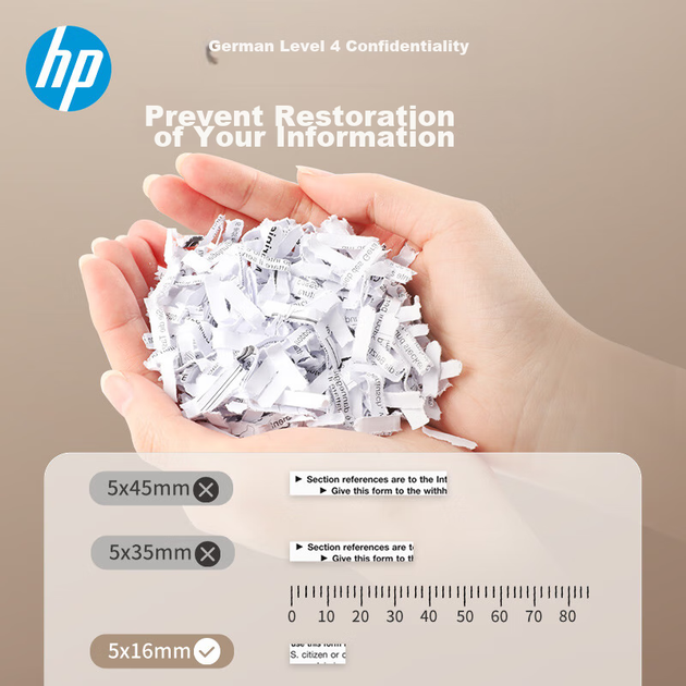 HP Level 4 Высокозащищенный мини-шредер для офиса, дома и бизнеса, малошумный, производительность 6 листов за проход, непрерывное измельчение в течение 5 минут, емкость 15 л с функцией удаления скоб, модель W1505CC - Фото 5 HP Level 4 Высокозащищенный мини-шредер для офиса, дома и бизнеса, малошумный, производительность 6 листов за проход, непрерывное измельчение в течение 5 минут, емкость 15 л с функцией удаления скоб, модель W1505CC - изображение 5