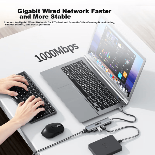 Док-станция расширения Acer Type-C, концентратор USB 3.0, разветвитель гигабитного Ethernet-порта, сетевой кабель-адаптер для ноутбука, преобразователь RJ45, док-станция расширения для настольного компьютера. - изображение 2