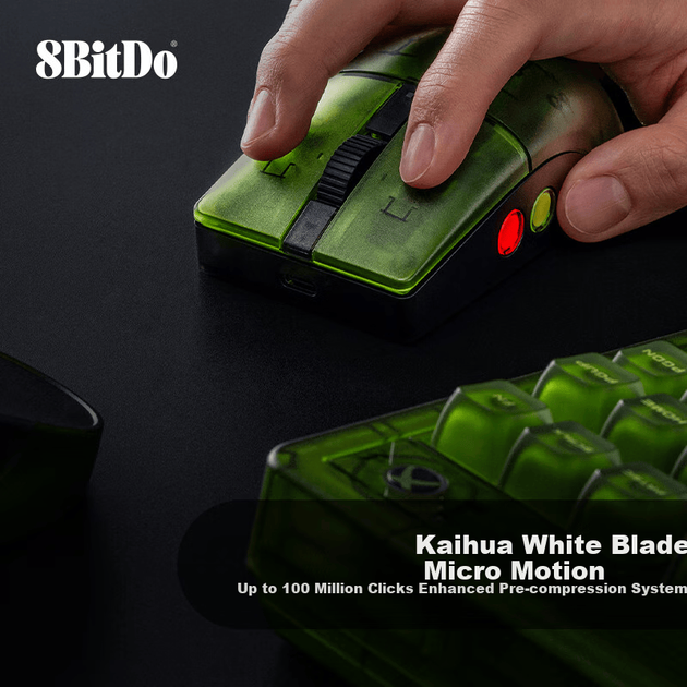 Миша 8BitDo Retro R8X, авторизована Microsoft, зелена прозора, трирежимна Bluetooth та дротова, сенсор 3395, частота опитування 8K, програмована ретро-миша, кобрендована для Xbox - зображення 5