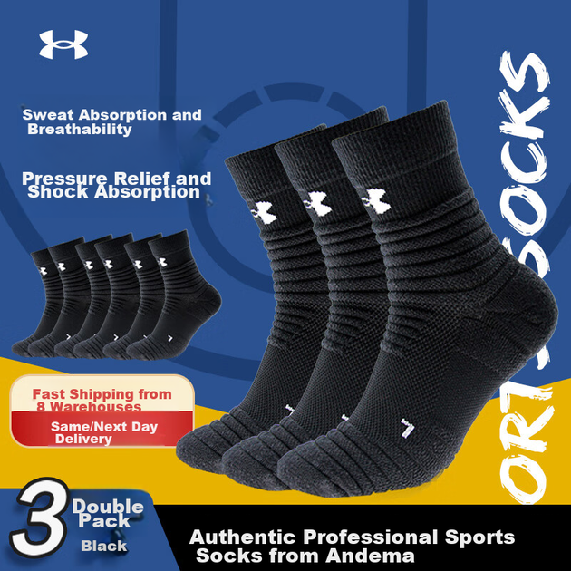 Носки Under Armour 22610208 унисекс баскетбольные хлопковые с махровой подошвой, черные, 3 пары, размер XL - изображение 2