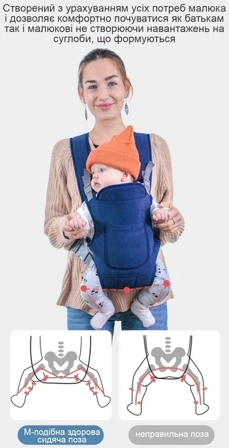 Ерго-рюкзак для новонароджених Baby Carriers Синій - Фото 6 Ерго-рюкзак для новонароджених Baby Carriers Синій - зображення 6