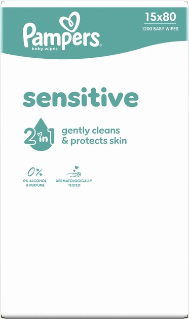 Набір вологих серветок Pampers Sensitive Baby Wipes 15 x 80 шт (8001841063188) - зображення 7