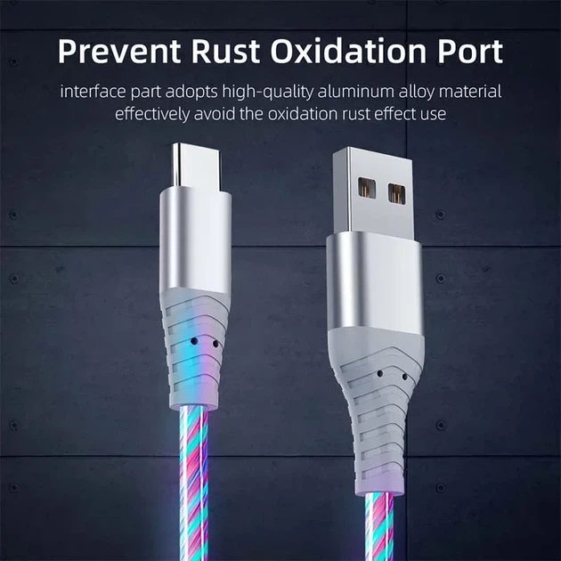 Світлодіодний кабель USB–Type-C з підсвіткою RGB | Швидка зарядка та передача даних | LED кабель для смартфона - изображение 2