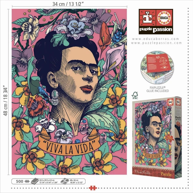 Puzzle Educa Viva La Vida Frida Kahlo 500 elementów (8412668192515) - obraz 3