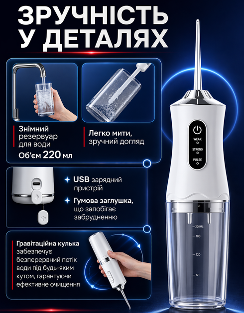 Ирригатор портативный для полости рта N6889 200 ml и чистки зубов и промывки брекетов - изображение 6