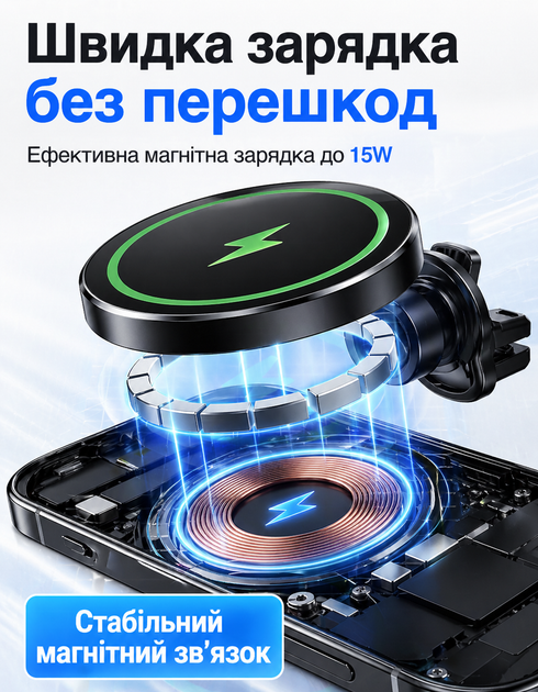 Держатель для телефона в магнитный автомобиль для android и iPhone смартфона с беспроводной зарядкой - изображение 3