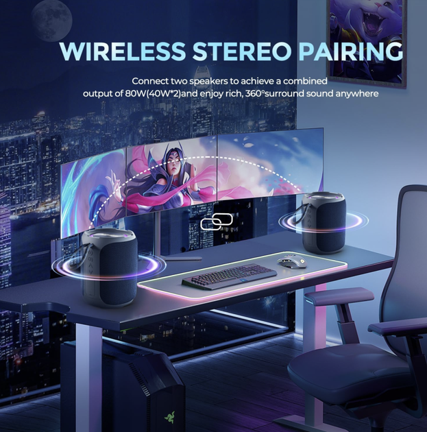 Портативна Bluetooth-колонка YEAHBOX 40W | Бездротова акустика Bluetooth 5.3, глибокий бас, RGB підсвітка, водонепроникність IPX7 - Фото 7 Портативна Bluetooth-колонка YEAHBOX 40W | Бездротова акустика Bluetooth 5.3, глибокий бас, RGB підсвітка, водонепроникність IPX7 - зображення 7