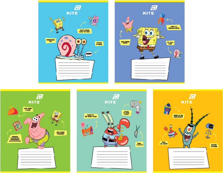 Набор тетрадей Kite SpongeBob SquarePants 12 листов в линию 5 шт (SB26-234/5) - Фото 1 Набор тетрадей Kite SpongeBob SquarePants 12 листов в линию 5 шт (SB26-234/5) - изображение 1