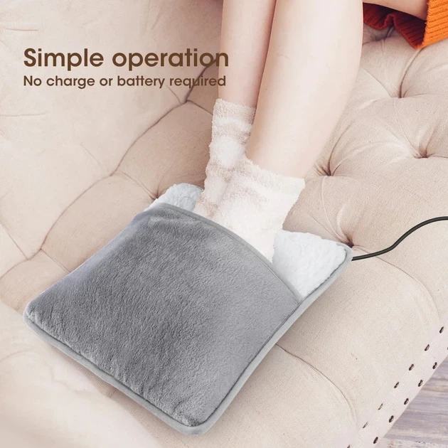 Портативная фланелевая коврик-грелка для ног Foot warmer с USB подогревом 30×30×2,5 см Серый - изображение 2