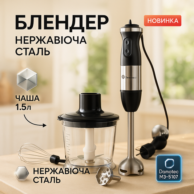 Эргономичный блендер для кухни Domotec MS-5107 800 Вт, Кухонный блендер с терками JB-86 - изображение 9