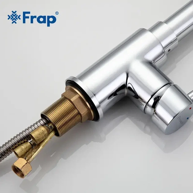 Смеситель для кухни Frap F6052 с выдвижным изливом, хром - изображение 4