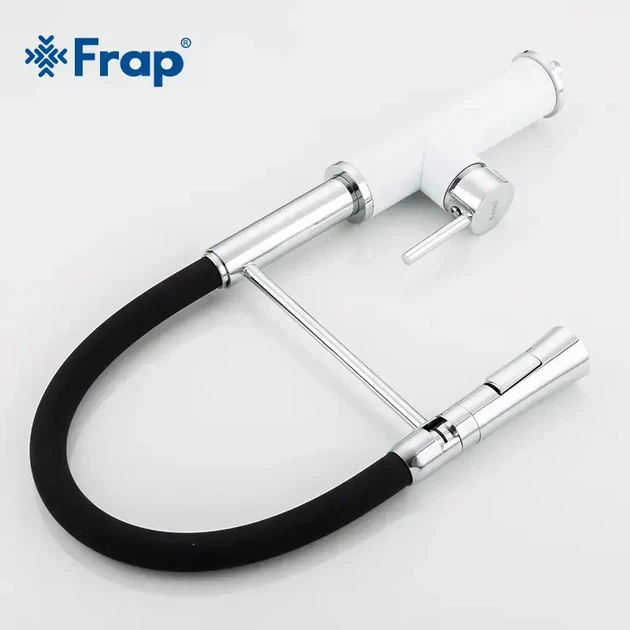 Смеситель для кухни Frap F4452-7 с гибким изливом, черный/белый - изображение 11