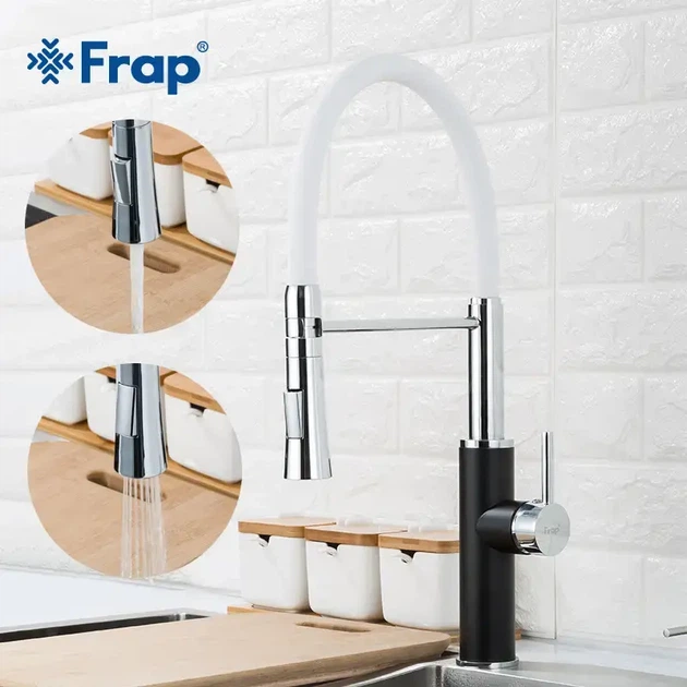Смеситель для кухни Frap F4452-7 с гибким изливом, черный/белый - изображение 2