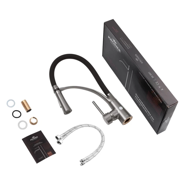 Смеситель для кухни Kroner KRP Ersel GRP03393BLK с гибким изливом, графит/черный матовый - изображение 7