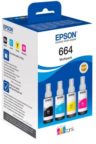 Комплект чорнила Epson 664, Black / Cyan / Magenta / Yellow, 4x70 мл (C13T66464A) - Фото 1 Комплект чорнила Epson 664, Black / Cyan / Magenta / Yellow, 4x70 мл (C13T66464A) - зображення 1