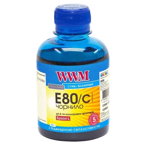 Чернила WWM Epson L800/L805/L810/L850/L1800, Cyan, 200 мл, водорастворимые (E80/C) - Фото 1 Чернила WWM Epson L800/L805/L810/L850/L1800, Cyan, 200 мл, водорастворимые (E80/C) - изображение 1