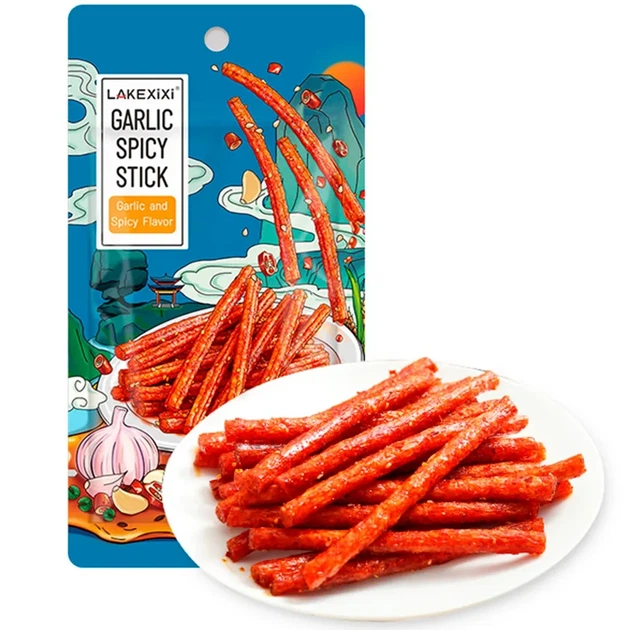 Снек латяо Lakexixi Temper Garlic Latiao Лейкексісі стіки соєвий снек часниково-гострий 26 г - зображення 2