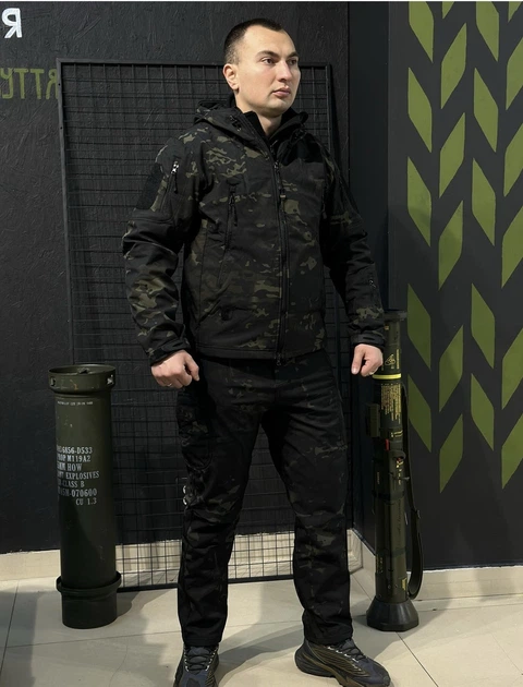 Костюм софтшел Чорний мультикам Soft Shell на флісі M - зображення 2