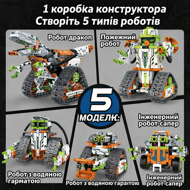 Конструктор робот програмований STEM-робот 5 в 1 Builder PRO з пультом і додатком робот-трансформер для дітей на радіокеруванні, 539 деталі - зображення 3