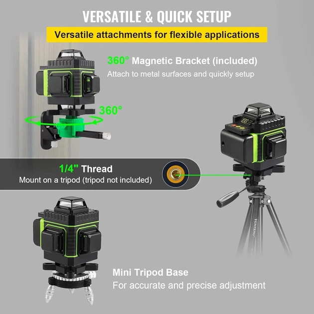 Лазерный уровень VEVOR 4*4D360 Green Б/В - изображение 7